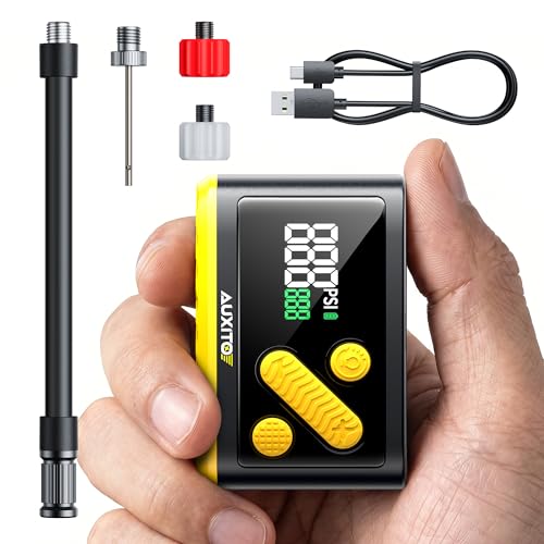 AUXITO Electric Bike Pump 20s Fast Inflate 120 PSI, Mini Air Pump with Gauge, Auto Stop, Presta and Schrader Valve, Portable Bike Pump for Mountain Bike, Road Bike, E-Bike, Sports Ball