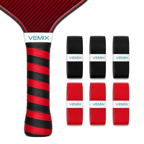 Pickleball Overgrip Tape – Non-Slip Sweat-Absorbing Replacement Grip for Paddle & Tennis Racquet, Soft Cushion Comfort, Multi-Pack Color Options - style: Black 3 + Red 3