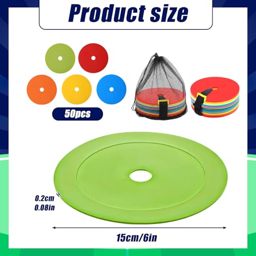 50 Pcs 6 inch Flat Cones Spot Markers Non-Skid Floor Hole Soccer Cones Field Court Spot Markers Flat Discs Soccer Training Equipment for Football Sports Speed Agility Practice