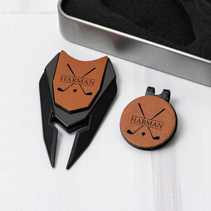 Personalized Divot Repair Tool Set, Engraved Golf Ball Marker Set for Men, Custom Golf Turf Tools Gift for Dad Golfer Groomsman