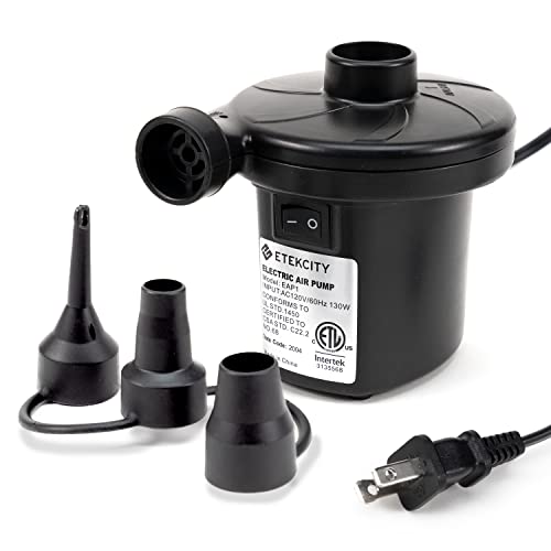 Etekcity Air Pump for Inflatables, Portable Electric Air Mattress Pump, Quick-Fill Perfect Inflator/Deflator for Couch, Blow up Pool Floats Raft Bed Boat Toy with Nozzles, 110-120V, Black - color: Black, size: Small