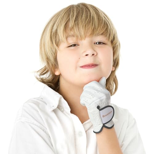 Braventure Kids Cabretta Leather Golf Glove – Breathable Washable Junior & Youth Glove for Boys Girls Age 5-13, Starter Set with 6 Tees, Divot Tool & Gift Box