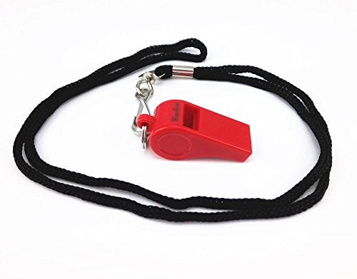 yueton Plastic Coach Whistles with Lanyard, Pack of 6 - color: Red