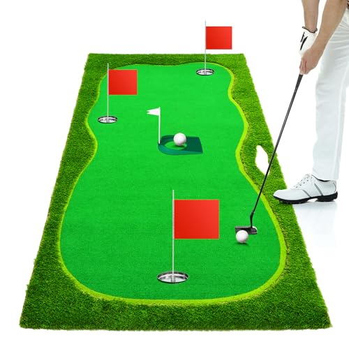 Nice C Putting Green Indoor, Putting Green, Golf Simulators for Home, Golf Putting Mat, Putting Mat Putting Green Outdoor, Challenge Putting Cup, 3 Holes, Flags, and Slope - style: Rectangle 5 x 12 Ft Green