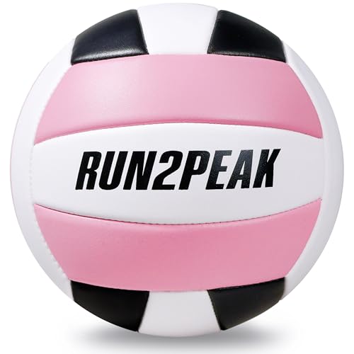 RUN2PEAK Soft Touch Volleyball Ball Gifts for Teen Girls Kids Youth Team Beginners Durable Volleyballs for Outdoor Indoor Beach Pool Water Play Official Size 5 Training Practice Volley Ball - color: Pink/Black/White