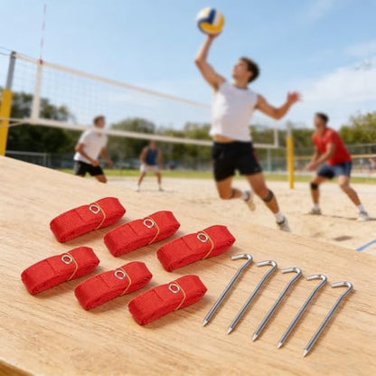 Beach Volleyball Boundary Lines with Stakes, 8x16m Outdoor Court Marking Kit, High Strength Nylon Rope and Ground Nails for Sand or Grass, Red Color, Clear Visibility