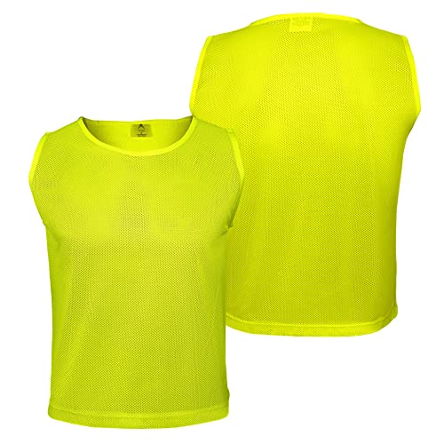 Athllete 12 pcs Duramesh Pinnies/Scrimmage Vest - Kids Youth and Adult Pinnies, Numbered Penny Jerseys for Soccer - color: Neon Yellow (Set of 12), size: Small
