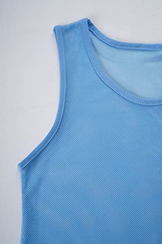 12 Pack（1-12） Numbered Pinnies/Soccer Training Bibs/Basketball Jerseys for Kids,Youth and Adults - color: 1-12 Sky Blue, size: Small