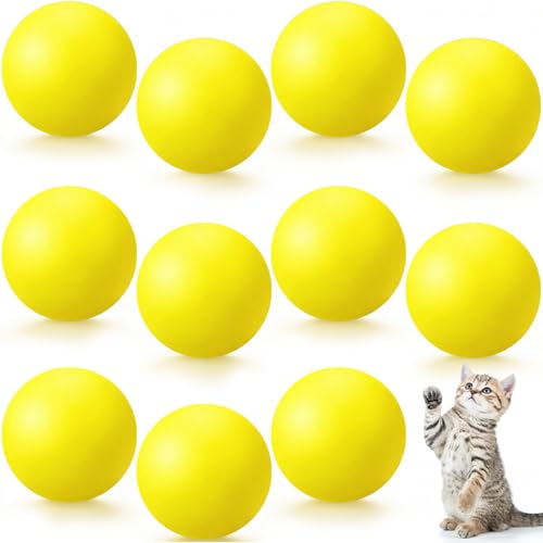 Hoteam 12 Pcs Cat Table Tennis Balls, 1.57 Inch Cat Ball Toys for Indoor Cats, High Bounce Table Tennis Balls, Interactive Bouncy Ball Toy for Kitten Cats Pets Playing Exercising Trainning(Yellow) - color: Yellow