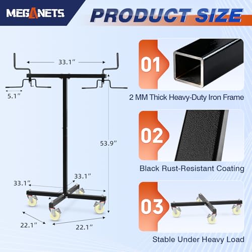 Movable Sports Net Storage Rack with Lockable Wheels, Heavy-Duty Holder for Volleyball, Tennis, Pickleball, Badminton Nets, Space-Saving Support Rack with Swivel Handle & Dust Covers - style: Holds 2 Nets