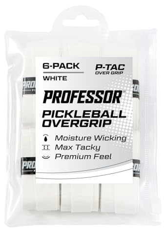 Professor P-Tac Pickleball Paddle Overgrip – Max Tacky, Moisture-Wicking Grip Tape for Pickleball Paddles in 6 & 12 Packs, Anti-Slip & Durable Overgrip for Control & Enhanced Performance - color: White - 6-Pack