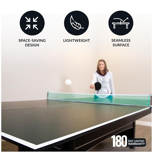 Hathaway 9 ft Quick Set Table Tennis Conversion Top – Regulation Sized, Foldable, Durable Engineered Surface, Protection Pads – Indoor Ping Pong Table Topper for Pool Table w/Net & Posts