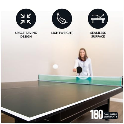 Hathaway 9 ft Quick Set Table Tennis Conversion Top – Regulation Sized, Foldable, Durable Engineered Surface, Protection Pads – Indoor Ping Pong Table Topper for Pool Table w/Net & Posts
