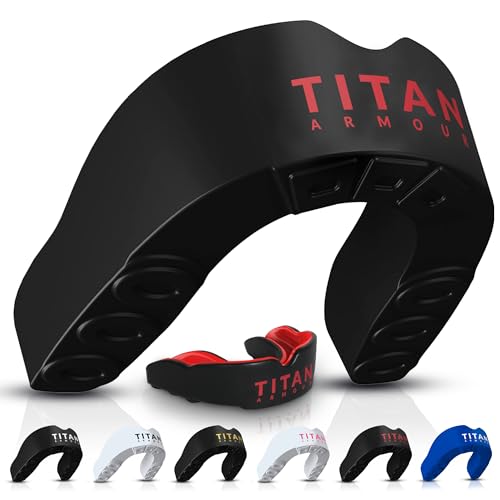 Titan Armour® Mouth Guard Boxing | Premium Dual-Layer | Case Included | Adult & Youth Custom-Fit Mouthpiece | Boil & Bite Mouthguard for Men: Football, MMA, Hockey, Lacrosse, BJJ, Basketball - color: Red, size: Adult Age 11+