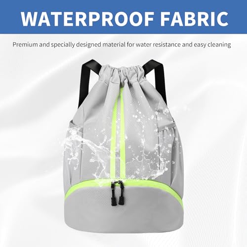 JELUTAR Drawstring Backpack Gym Bag with Shoes Compartment for Soccer, Basketball, Swim, Water-Resistant String Backpack Beach Cinch for Women Men, Grey