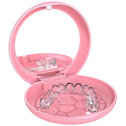 2-Pack Ultra-Thin Round Aligner & Retainer Case with Magnetic Closure – Slim Portable Travel Container for Braces, Mouth Guard, Night Guard, BPA-Free Anti-Slip Water Ripple Design (Rose) - color: Rose