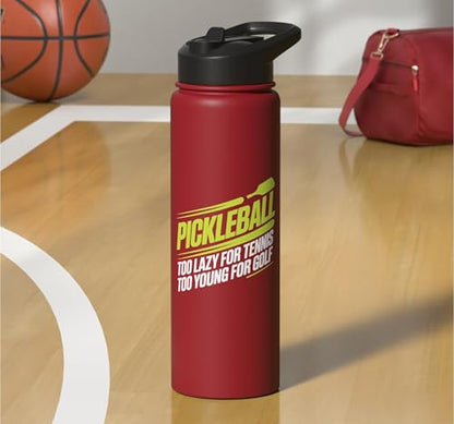 Pickleball Player Too Lazy For Tennis Too Young For Golf Stainless Steel Insulated Water Bottle - color: Red