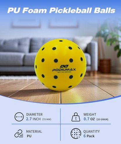 Indoor Pickleball Balls, 6 PCS Quiet Pickleballs, Foam Pickleball for Indoor & Outdoor Practice, Noise Reducing Soft Pickle Balls for All Ground Surfaces