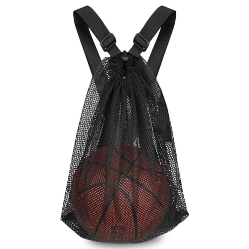 Basketball Bag 15 * 20 inch Sports Single Ball Bag Drawstring Mesh Backpack, for Carrying Soccer Volleyball Baseball football Carrier Single Outdoor Sports Equipment - color: black