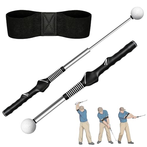 Retractable Golf Swing Training Aid,Golf Swing Trainer with Arm Band,Swing Mechanics for Beginners & Grip Correction & Swing Click Feedback,Right/Left - color: Black-Right Handed Golf Tempo Stick