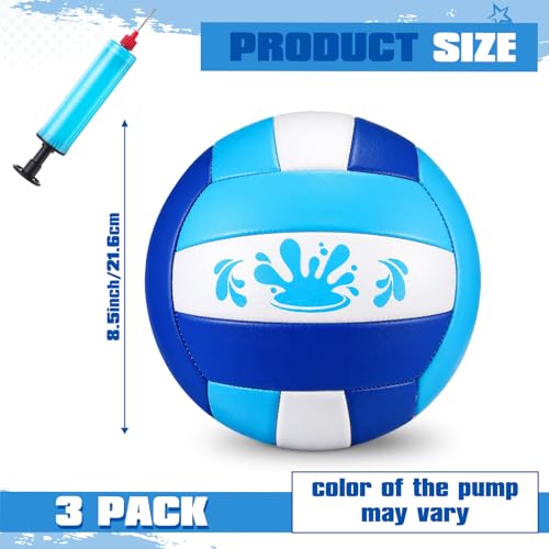 Leitee 3 Pcs 8.5 Inch Waterproof Soft Beach Volleyball Swimming Pool Water Volleyball with Soft Cover and Pump for Teens Adults Outdoor Indoor Pool Beach Play Training Practice(Blue)