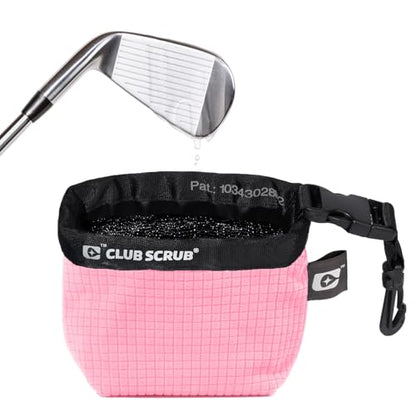Club Scrub Golf Club and Golf Ball Cleaning Bag, Waterproof Clean Face Technology Liner, Detachable Clip, Machine Washable, Cleans Club Grooves, Dry Exterior (Neoprene or Microfiber Option Available) - color: Pink, style: Microfiber Pro