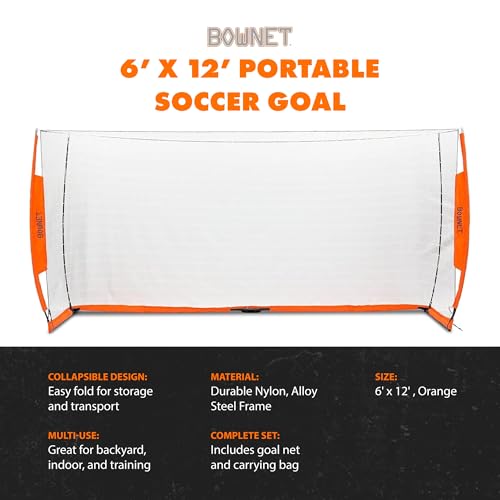 Bownet Portable Folding Soccer Goal – Pop Up Backyard & Training Soccer Net for Indoor or Outdoor – Easy Setup with Carry Bag - size: 6 x 12 Feet