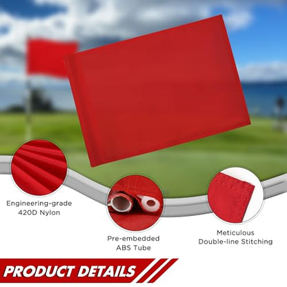 KINGTOP Standard Golf Flags with Tube Inserted, All 20" L x 14" H, Practice Putting Green Flag for Yard, Tournament Course, 420D Nylon PGA Regulation Chipping Pin Flag - color: 20x14 Inch- Blank Red- 3pk