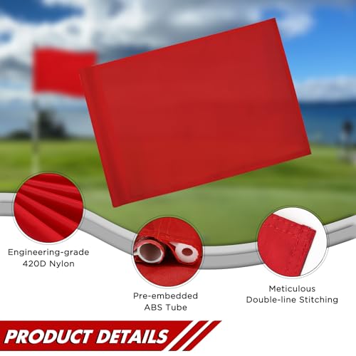 KINGTOP Standard Golf Flags with Tube Inserted, All 20" L x 14" H, Practice Putting Green Flag for Yard, Tournament Course, 420D Nylon PGA Regulation Chipping Pin Flag - color: 20x14 Inch- Blank Red- 1pk