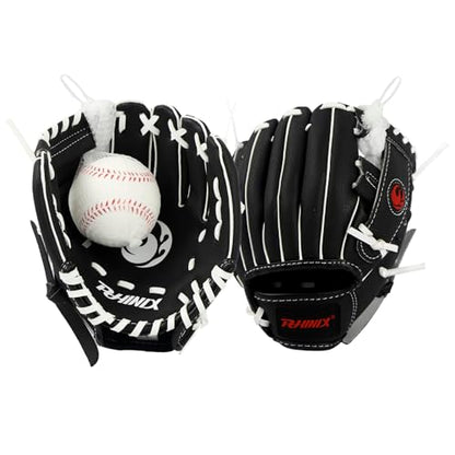 PHINIX Baseball Glove Tee Ball Mitts with Soft Ball for Kids Play & Training 8.5"-10" - color: Black White, size: 8 1/2"Right Hand Throw