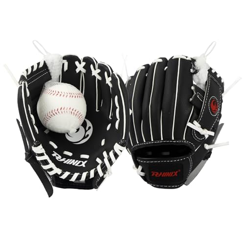 PHINIX Baseball Glove Tee Ball Mitts with Soft Ball for Kids Play & Training 8.5"-10" - color: Black White, size: 8 1/2"Right Hand Throw