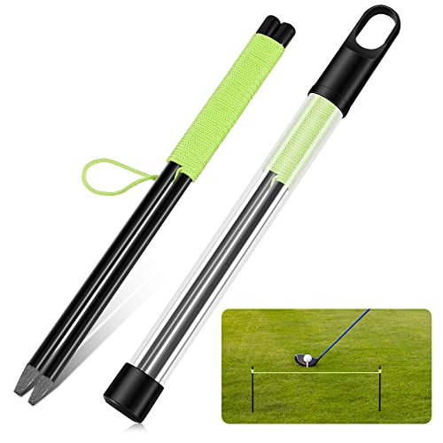 2 Pieces Golf Alignment String Line Putting Aid with Pegs Training String Guide 10 Inch for Alignment and Practice Indoor Trainer Line Green
