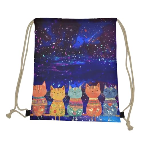 Mumeson Cat Starry Sky Backpack Cinch Sack String Travel Drawstring Bag Storage Pouch Pig Gifts for Women Girls Kids - color: Cat Starry Sky