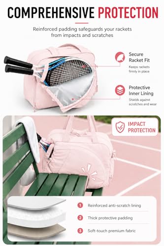 Pickleball,Tennis Racket Bag,Gym Bag for Women,Man. Quilted, Holds 2 Rackets with Shoe Compartment. Sport Bag for Gym, Court, Travel Duffle Bag - color: Candy Pink