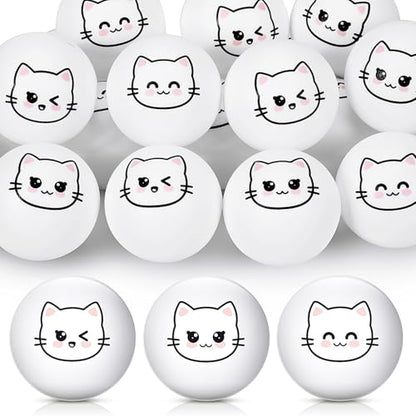 Soulchen 24 Pcs Cat Table Tennis Balls Novelty Face Cute Table Tennis Balls Bouncy Cats Toys for All Golfers Birthday Gift Outdoor Practice Pet Toys
