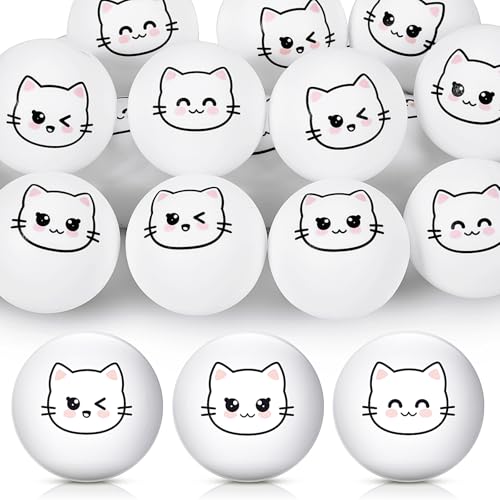 Soulchen 24 Pcs Cat Table Tennis Balls Novelty Face Cute Table Tennis Balls Bouncy Cats Toys for All Golfers Birthday Gift Outdoor Practice Pet Toys
