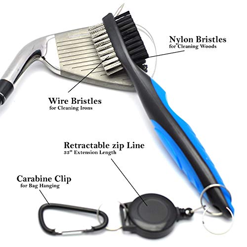Golf Towel Microfiber Waffle Pattern Golf Towel | Brush Tool Kit with Club Groove Cleaner | Golf Divot Tool | Golf Accessories for Men - color: Blue