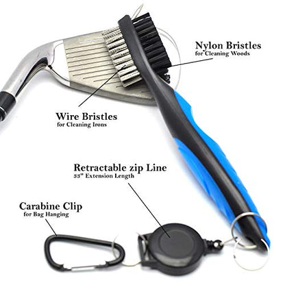 Golf Towel Microfiber Waffle Pattern Golf Towel | Brush Tool Kit with Club Groove Cleaner | Golf Divot Tool | Golf Accessories for Men - color: Blue