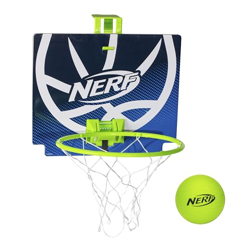 Nerf Mini Over the Door Basketball Hoop - Nerfoop Indoor Basketball Hoop for Kids - Toy Door Basketball Hoop + Mini Foam Basketball Game Set - Perfect for Bedroom Indoor Basketball - Green