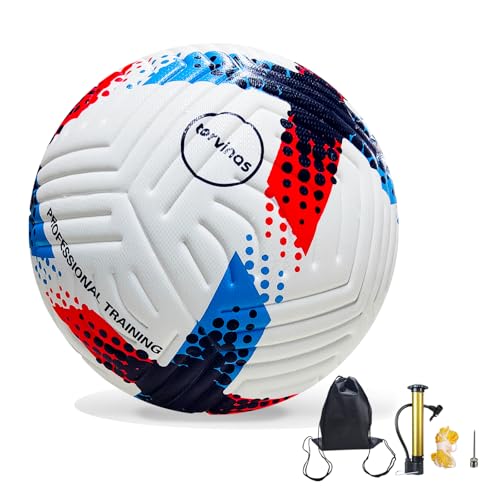 Soccer Ball Size 5,4 – Thermal Bonded Waterproof PU Leather, Professional Training & Match Ball for Youth & Adults, with Pump & Bag, Training Gift Set - color: blue