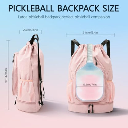 Pickleball Backpack for Women, Fit 2 to 4 Paddles, Pickleball Backpack with Shoe Compartment, Pickle Bag as Gifts for Beginner, Large Capacity Pickle Ball Bag with Paddle Cover Pocket - color: Pink