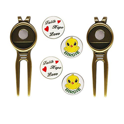 Golf Divot Repair Tool with Ball Marker, A Unique and Multi-Functional Golf Accessory, Nickel - color: red