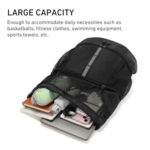 Valleycomfy Drawstring Gym Bag Sports Backpack With Shoe Compartment and Reflective Strips Black - color: Black