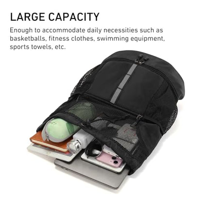 Valleycomfy Drawstring Gym Bag Sports Backpack With Shoe Compartment and Reflective Strips Black - color: Black