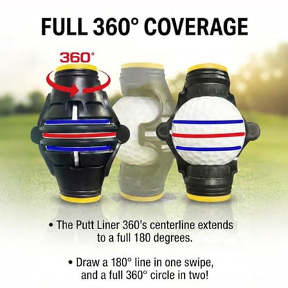Putt Liner 360 Golf Ball Marker | 360 Degree Line Drawing Alignment Accessory Tool Identification Multicolor Triple Line Golf Gift Premium Quality - style: Black & Blue