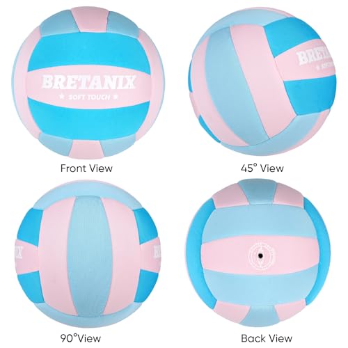 Soft Indoor Volleyball – Quiet Lightweight Fabric Volleyball for Kids, Youth & Beginners, Safe Training Ball, Pump Included - color: Pink/Blue