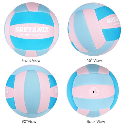Soft Indoor Volleyball – Quiet Lightweight Fabric Volleyball for Kids, Youth & Beginners, Safe Training Ball, Pump Included - color: Pink/Blue