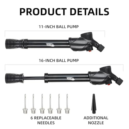 Tigrisk® Ball Pump with Pressure Gauge, Hand Air Inflation Pump with Needles and Nozzles for Basketball, Football, Soccer Ball, Volleyball and Other Inflatable Balls