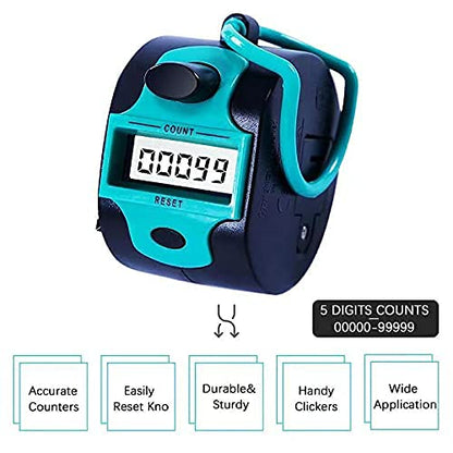 TESEAS Handy Counter Click Manual Digital clicker Stitch Tally Counters Finger Mechanical Palm Handheld Pitch 5-Digit Electronic Display Click Counter Number Count for Row, People, Golf Lap