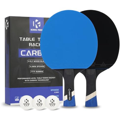 Professional Ping Pong Paddles-Lightweight Carbon Fiber Table Tennis Rackets with 7-Ply Blade, 2.0mm Premium Sponge, ITTF Approved Rubber - for Tournament-Level Performance Table Tennis Paddles - style: Blue(2-Pack)